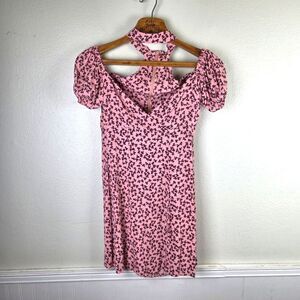 Womem's Alexis Loele Pink Mini Floral Halter Choker Dress Size Large